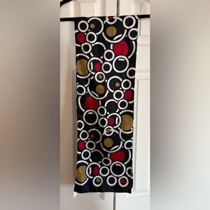 Bold Circle Pattern Scarf in Black, White, Red, and Taupe